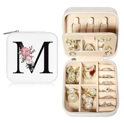 JEKUGOT Personalisierbare Reise-Schmuckschatulle, Alphabet-Schmuck-Organizer, kleine Reise-Schmuck-Aufbewahrungsbox mit Spiegel, tragbare Schmuckschatulle, Geburtstagsgeschenk für Frauen, von JEKUGOT